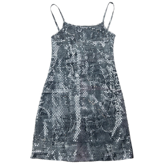 Vintage 2000s Versace Jeans Couture Sequin Denim-Print Dress Womens Size S