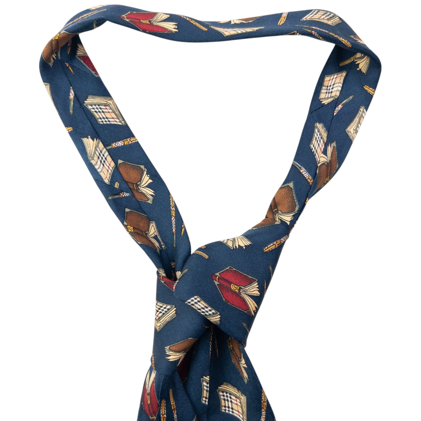 Vintage 90s Burberry Book & Pen Pattern Silk Tie