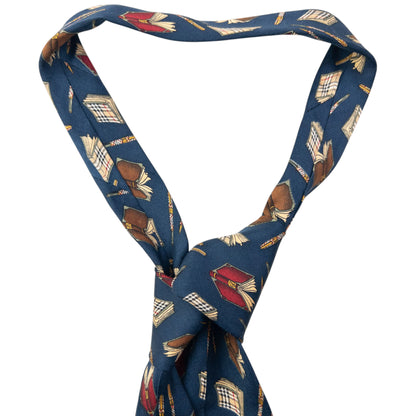 Vintage 90s Burberry Book & Pen Pattern Silk Tie