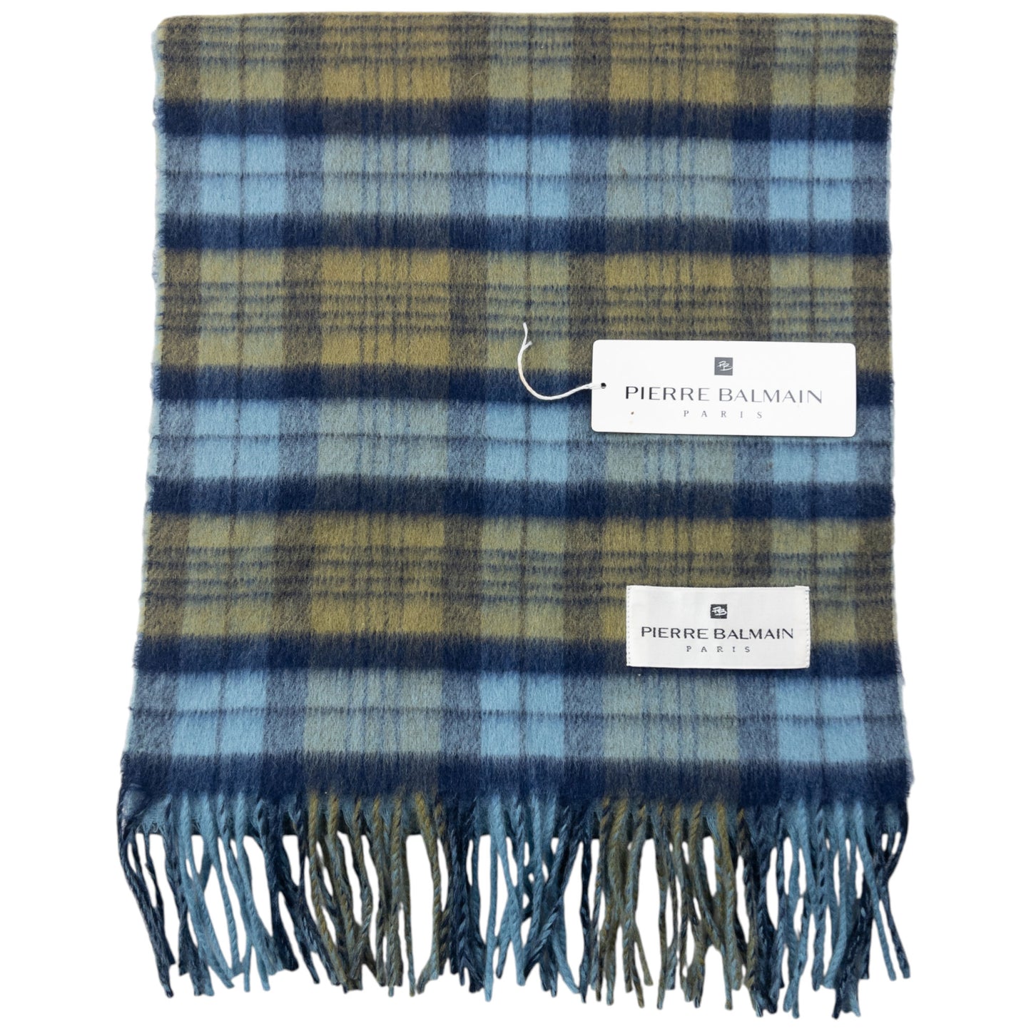 Vintage 90s Pierre Balmain Checkered Wool Tassel Scarf