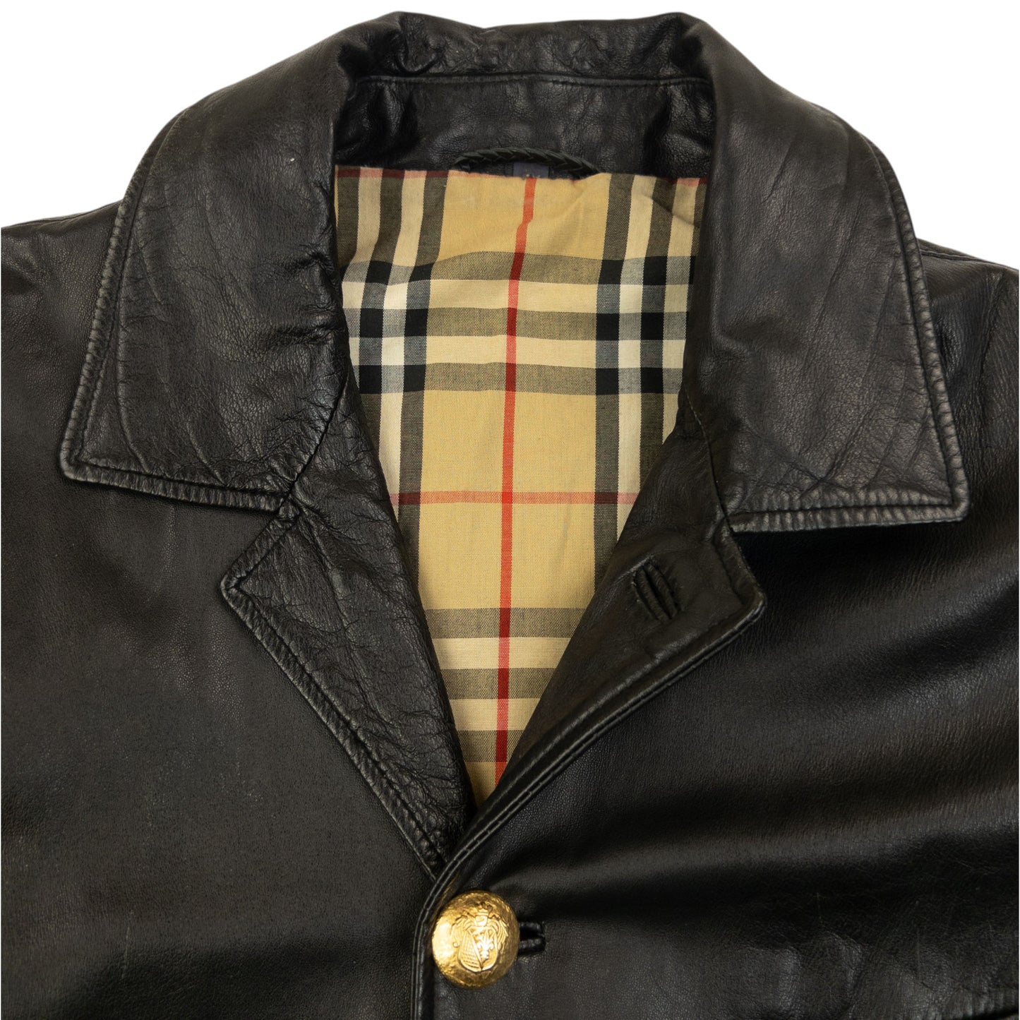 Vintage 2000s Burberry Nova Check Lined Leather Jacket Size M