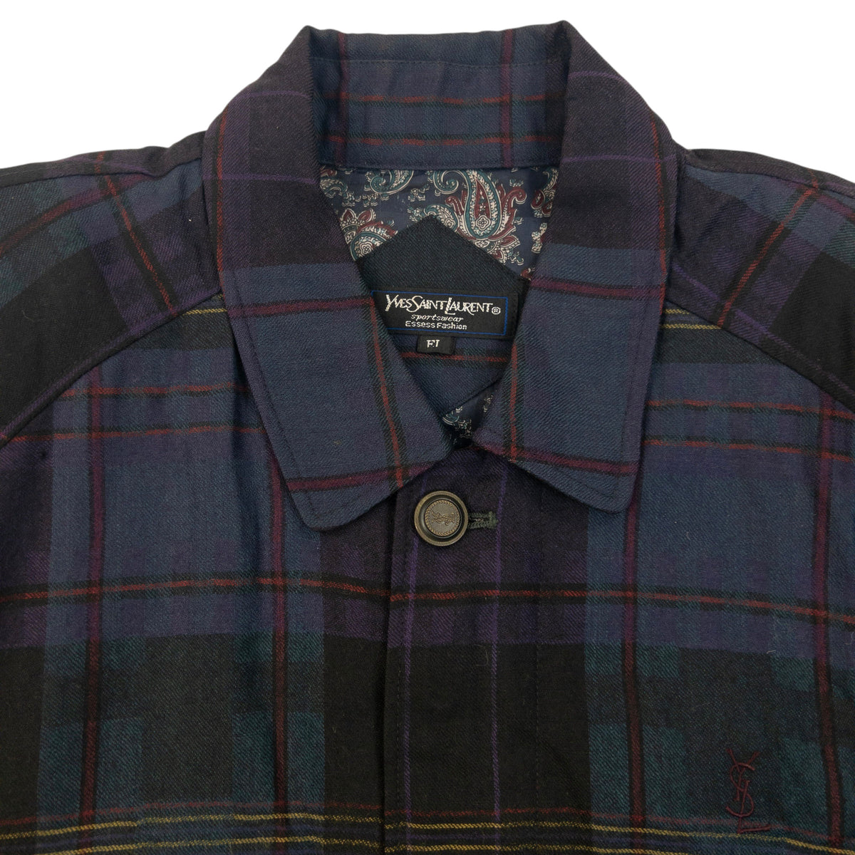 Vintage 80s YSL Yves Saint Laurent Checkered Harrington Jacket Size M