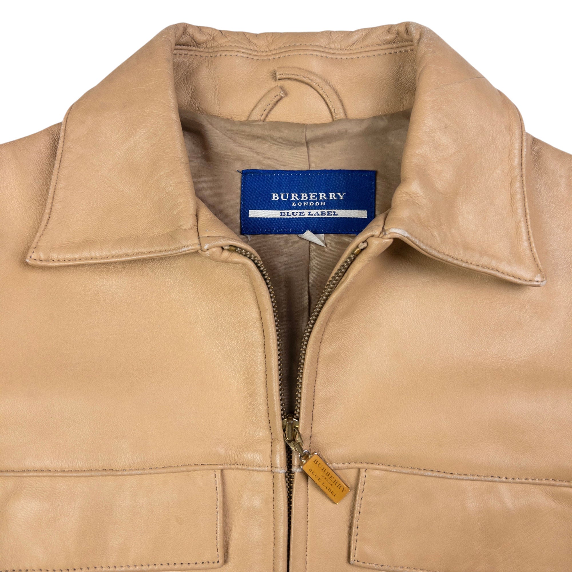 Vintage Burberry Blue Label Zip Up Leather Jacket Womens Size S