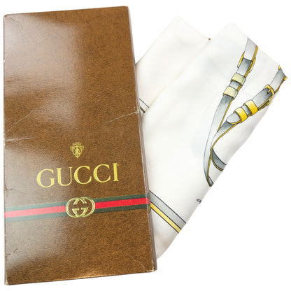 Vintage 80s Gucci Equestrian Horse Bit Harness Print Silk Scarf