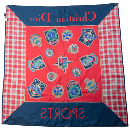 Vintage 90s Dior Tartan Badge Print Silk Scarf