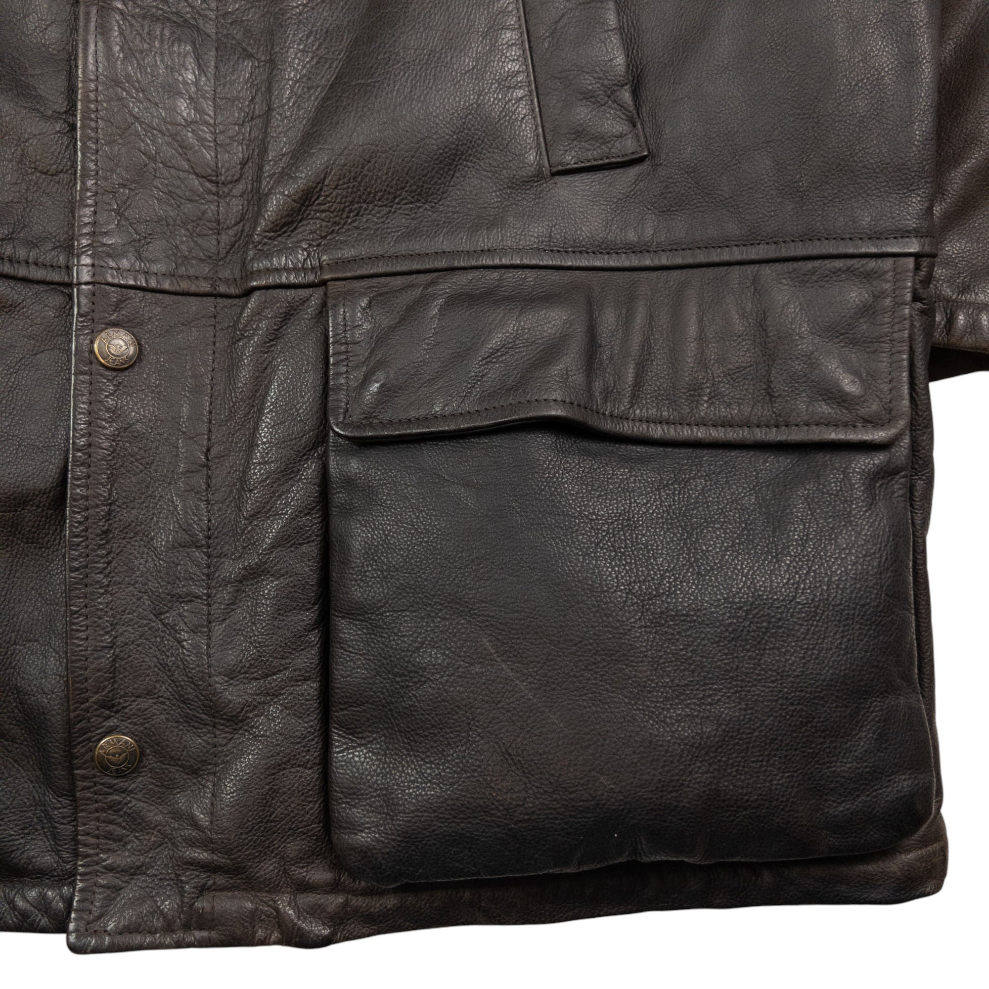 Vintage Armani Jeans Zip Up Leather Jacket Size XL