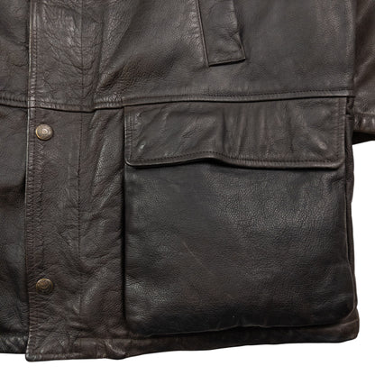 Vintage Armani Jeans Zip Up Leather Jacket Size XL