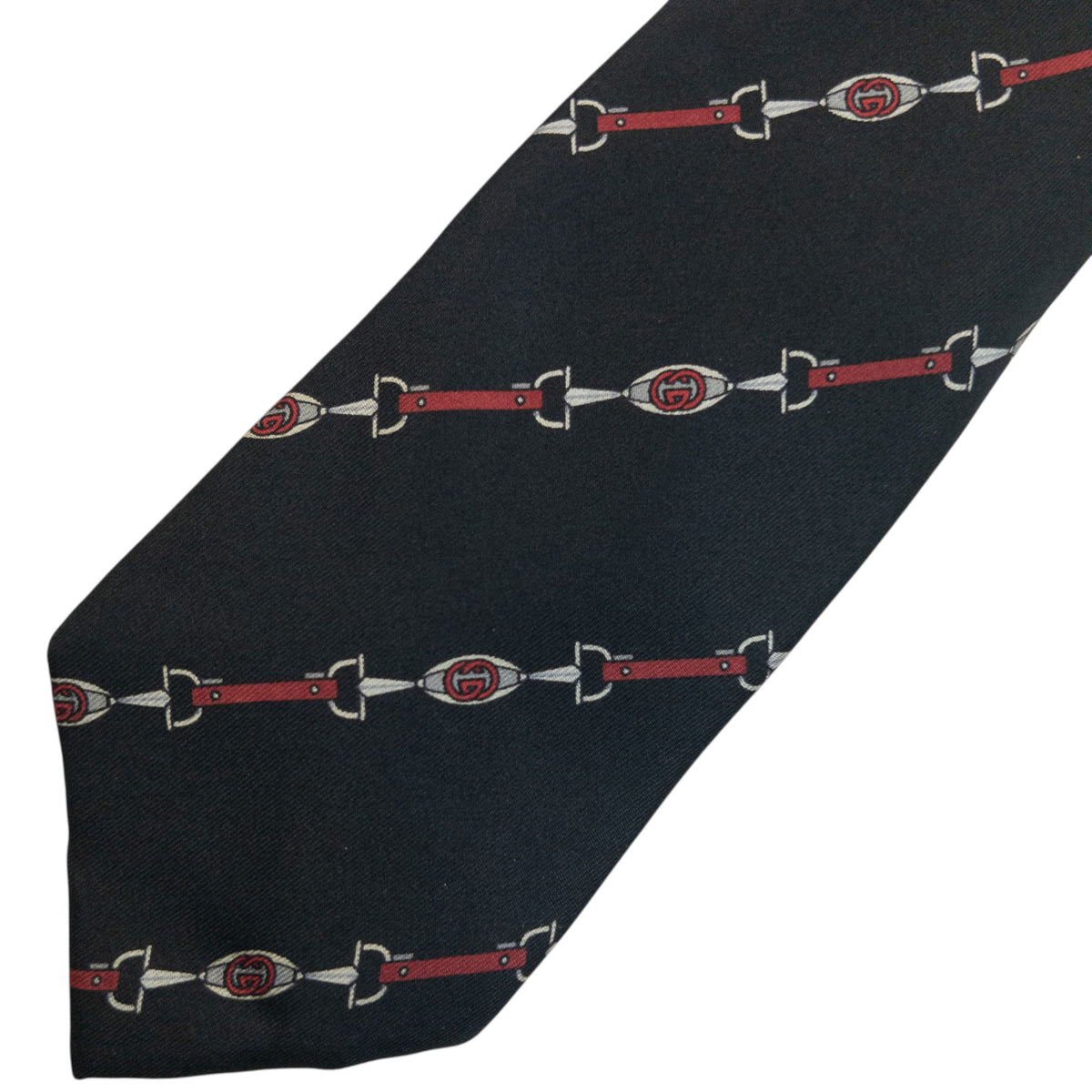 Vintage 80s Gucci Horse Bit Striped Silk Tie