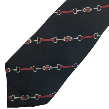 Vintage 80s Gucci Horse Bit Striped Silk Tie