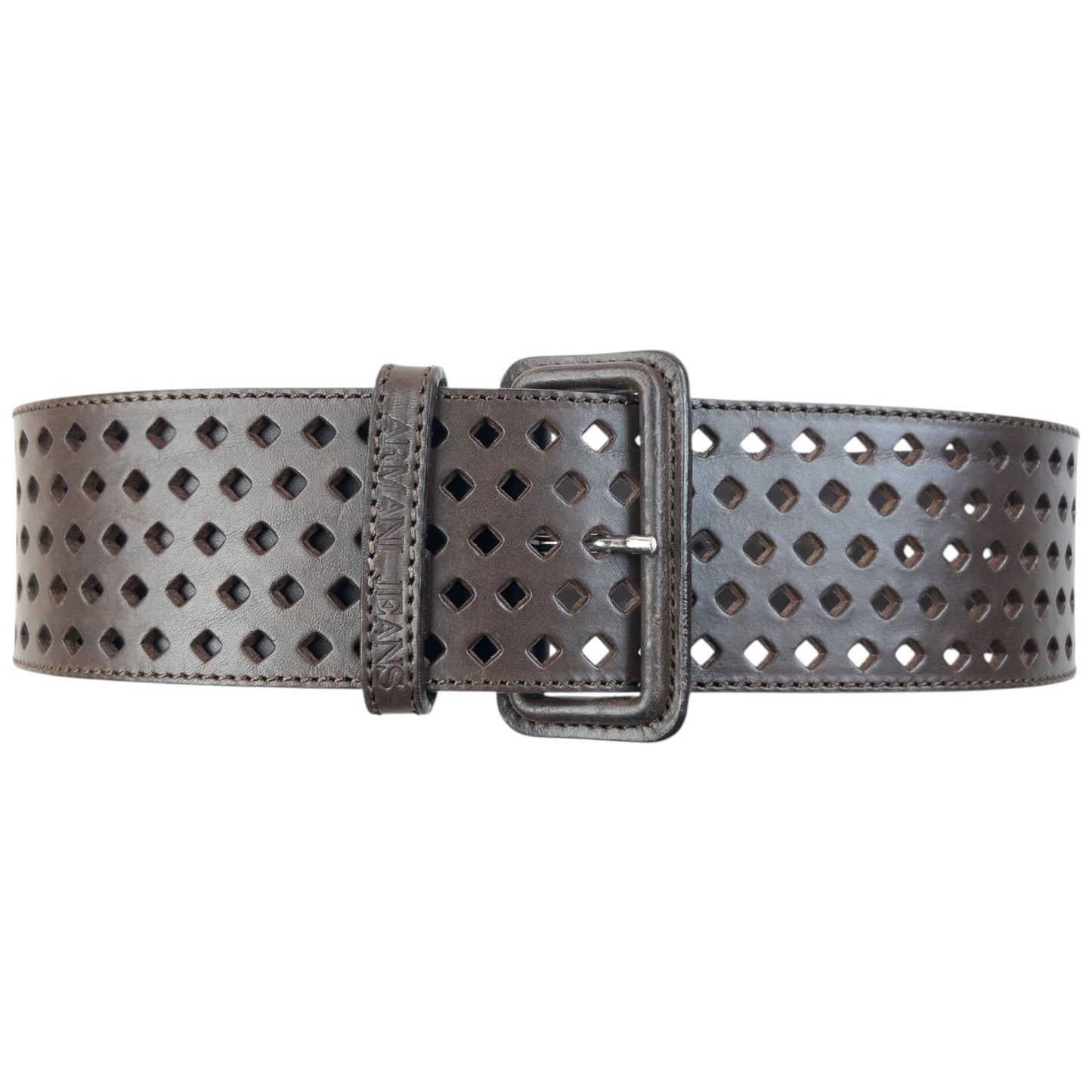 Vintage 2000s Armani Jeans Laser-Cut Leather Belt Size One Size