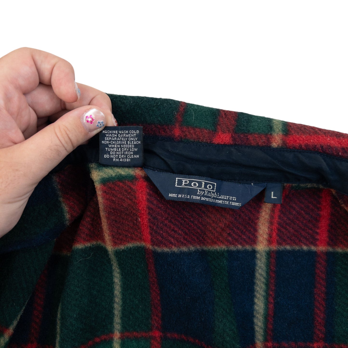 Vintage 90s Polo Ralph Lauren Checkered Fleece Jacket Size L