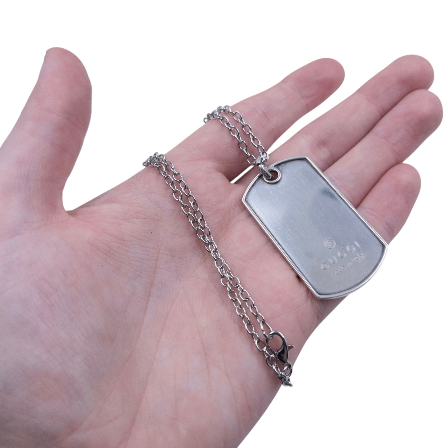 Vintage Gucci Embossed Dog Tag Necklace