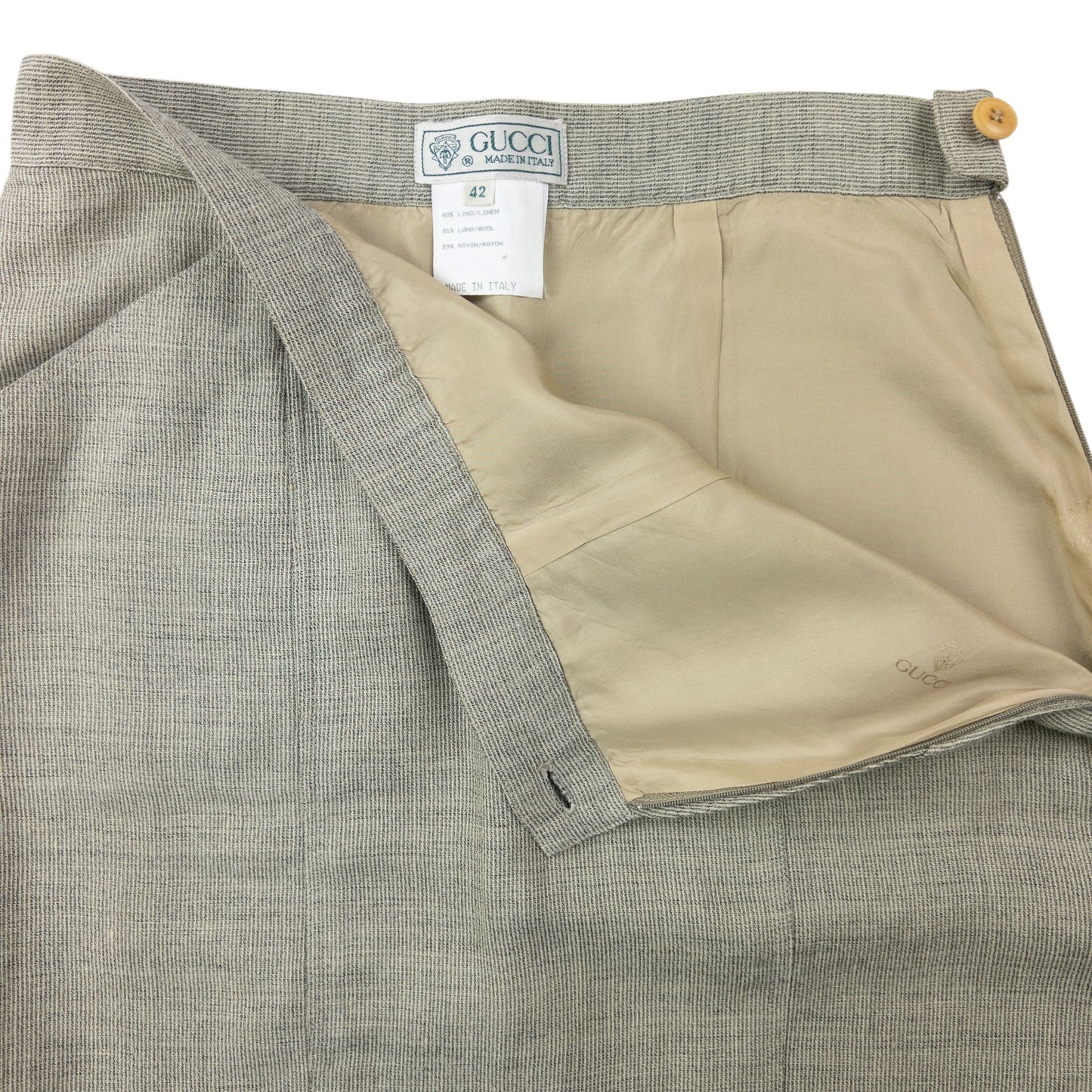 Vintage 80s Gucci Linen And Wool Skirt Womens Size W26
