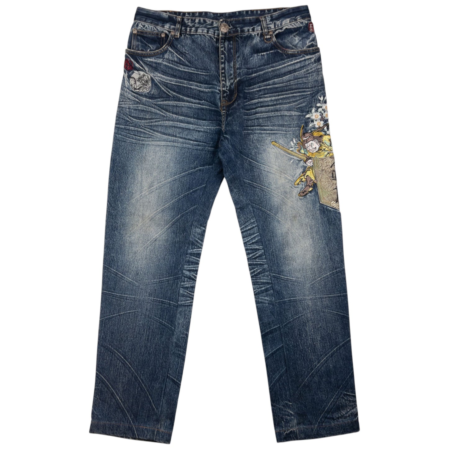 Vintage Big Train Embroidered Fantasy Japanese Denim Jeans Size W35