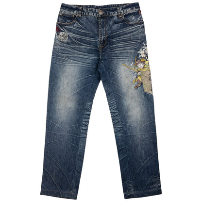 Vintage Big Train Embroidered Fantasy Japanese Denim Jeans Size W35