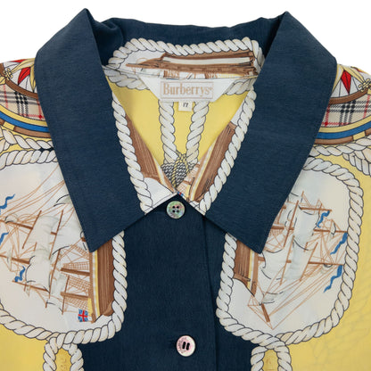 Vintage 80s Burberry Nautical Rope Ship Long Sleeve Button Up Silk Shirt Size L