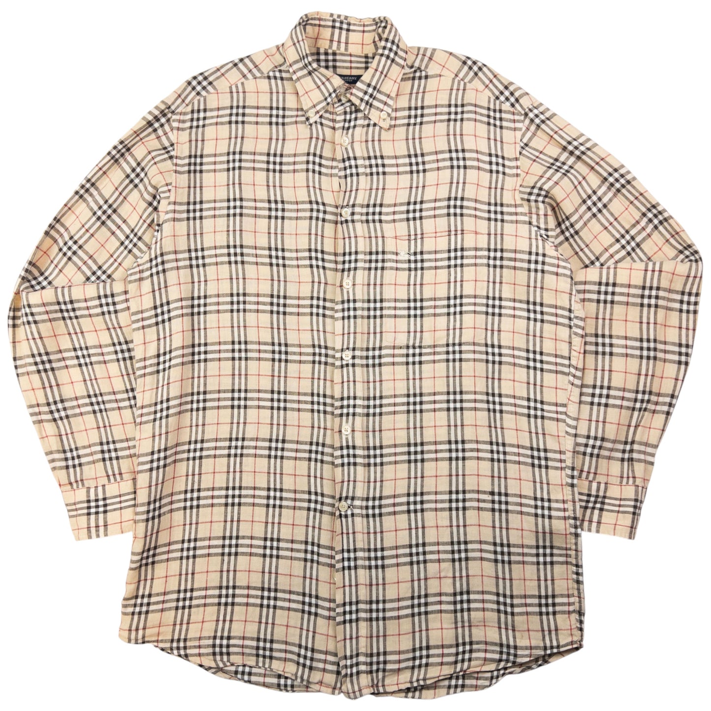 Vintage Burberry Linen Nova Check Long Sleeve Button Up Shirt Size L