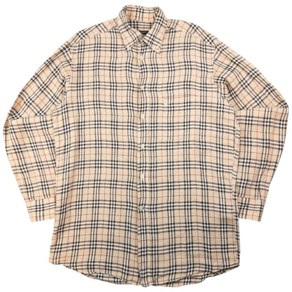 Vintage Burberry Linen Nova Check Long Sleeve Button Up Shirt Size L