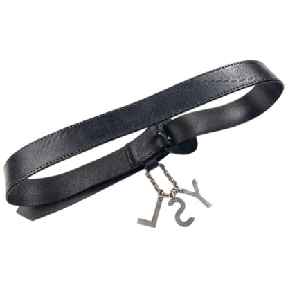 Vintage 2000s YSL Yves Saint Laurent Charm Leather Belt in black, photo 4