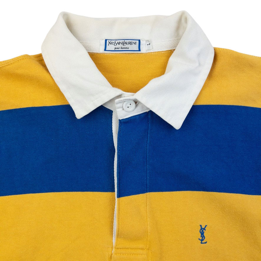 Vintage 80s YSL Yves Saint Laurent Striped Long Sleeve Rugby Polo Shirt Size S