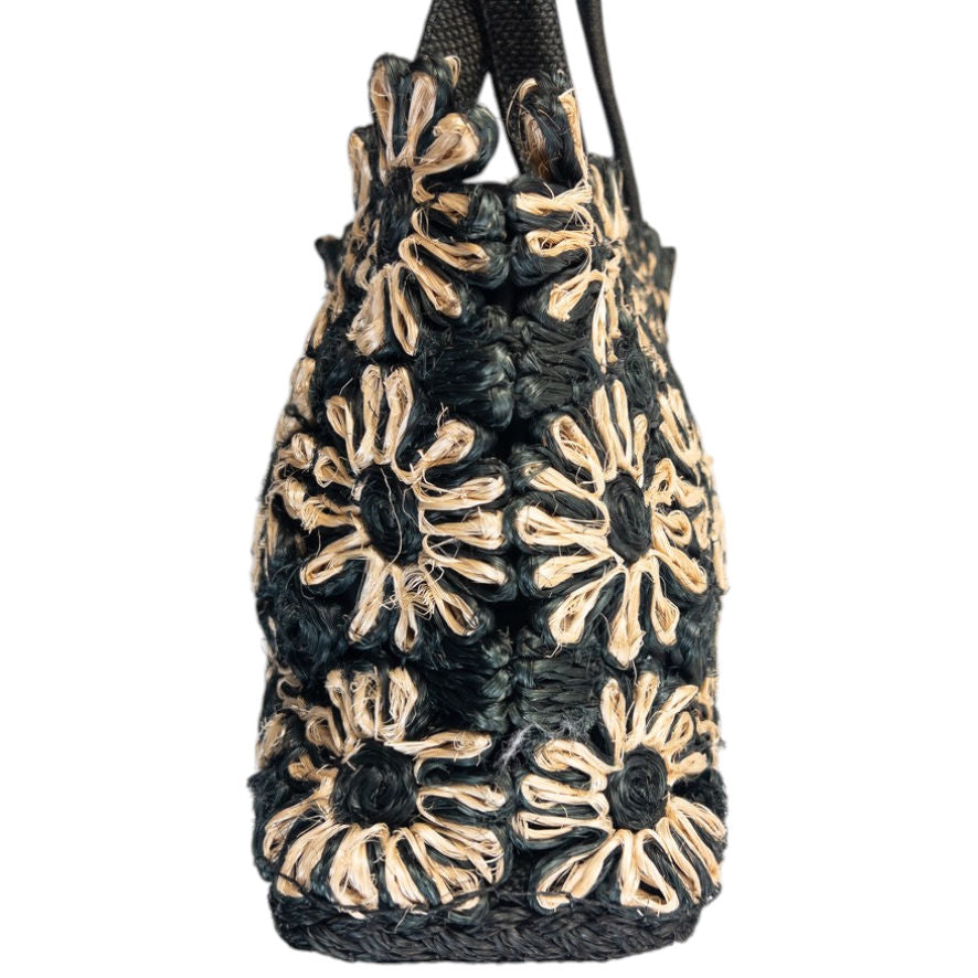 Vintage 2000s Yohji Yamamoto Floral Raffia Woven Shoulder Bag
