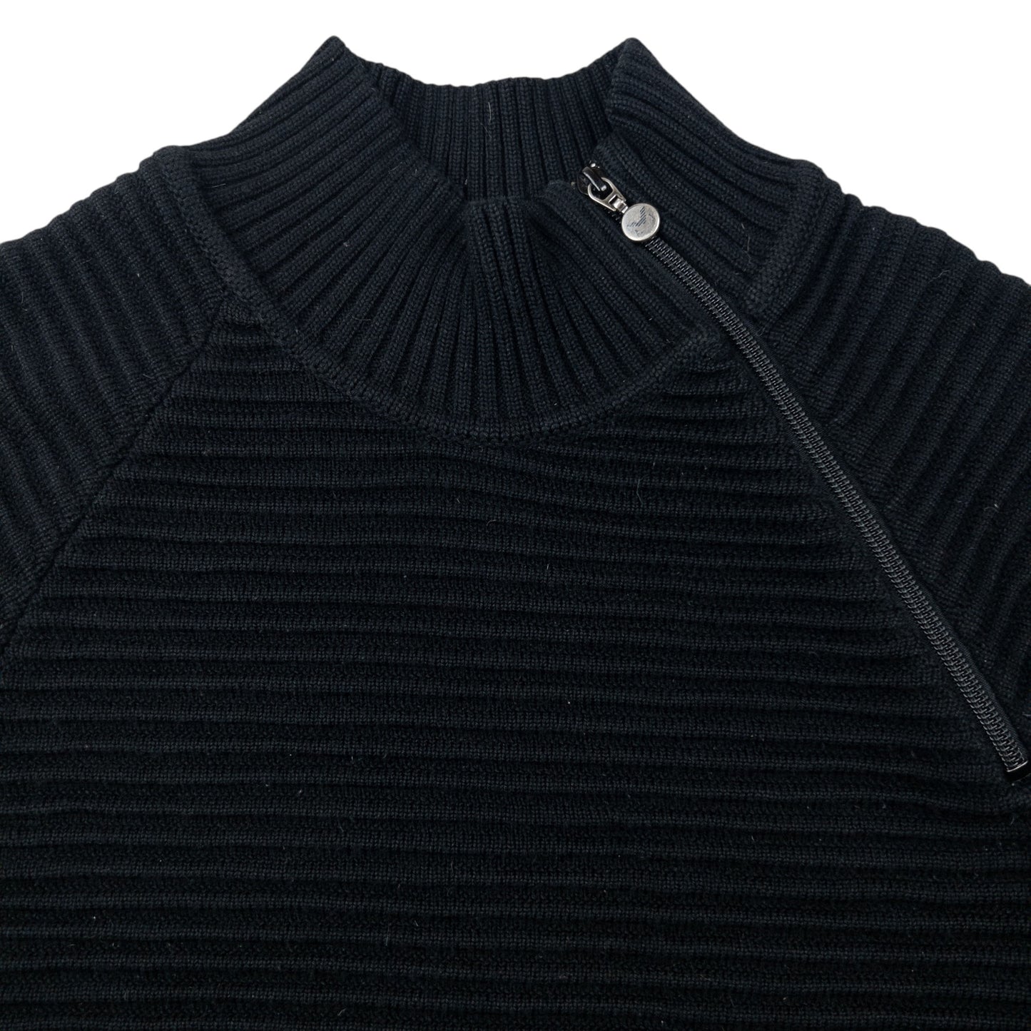 Vintage 2000s Armani Jeans Asymmetric Q Zip Ribbed Knit Jumper Size L