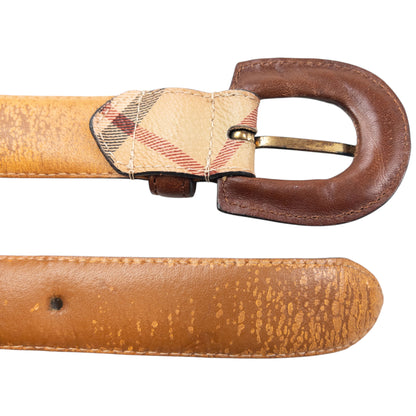 Vintage Burberry Nova Check Leather Belt Size W28