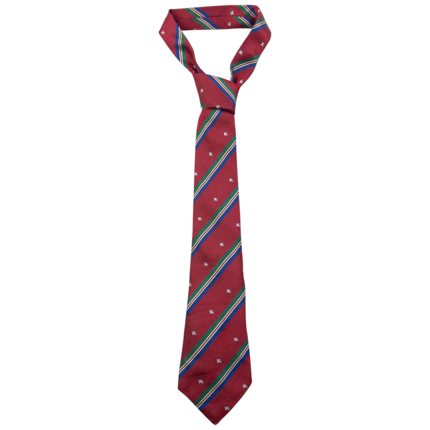Vintage 80s Burberry Monogram Striped Silk Tie