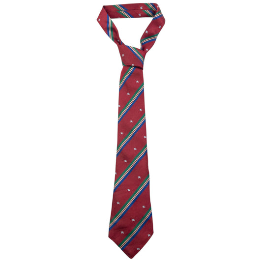 Vintage 80s Burberry Monogram Striped Silk Tie