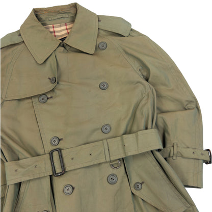 Vintage 90s Burberry Nova Check Lined Belt Waist Trench Jacket in green (cotton), photo 4