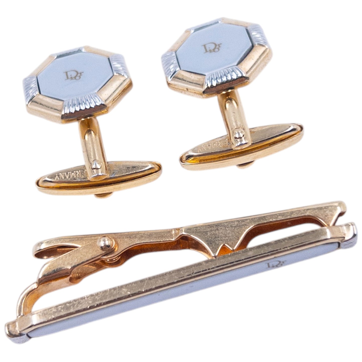 Vintage 90s Dior Embossed Cufflinks & Tie Clip Set