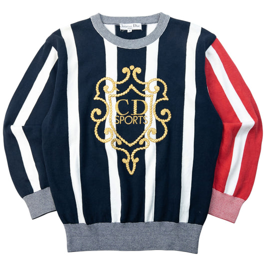 Vintage 90s Dior Sports Embroidered Striped Sweatshirt Womens Size M