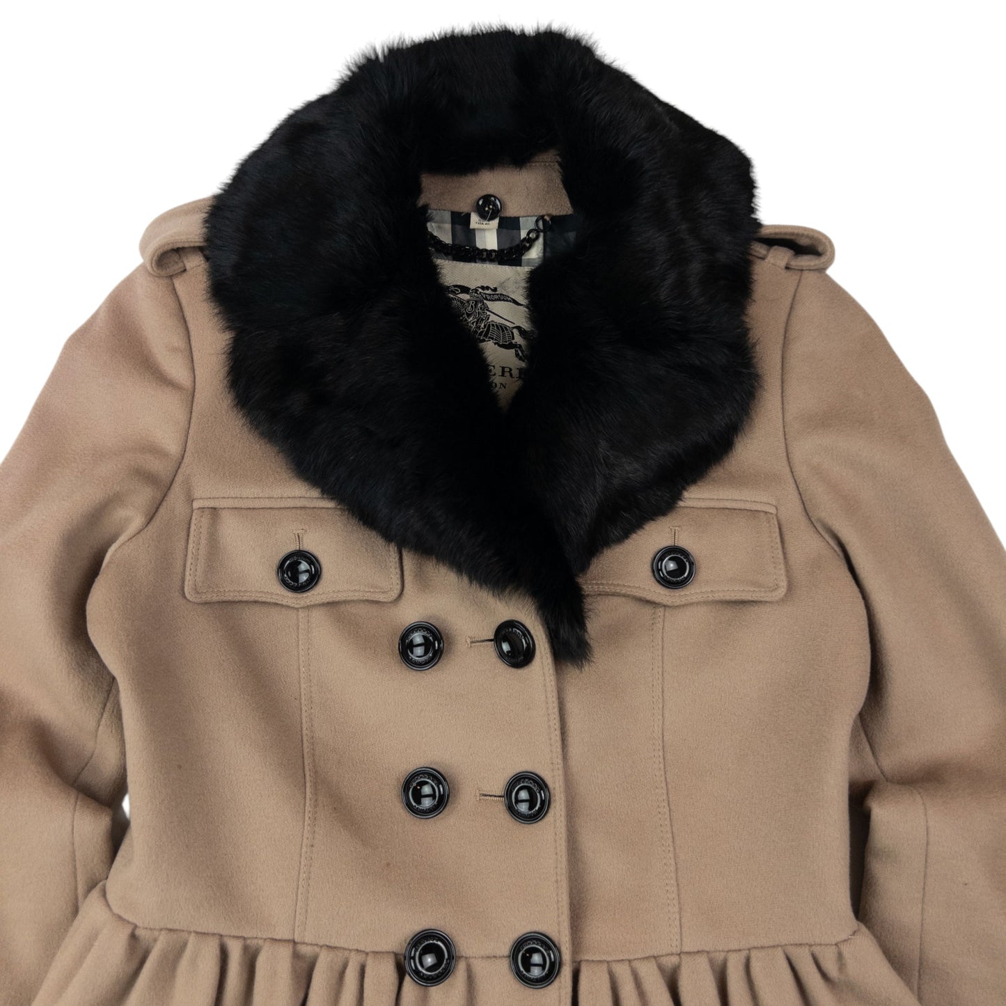 Vintage Burberry Nova Check Lined Fur Collar Jacket Womens Size M