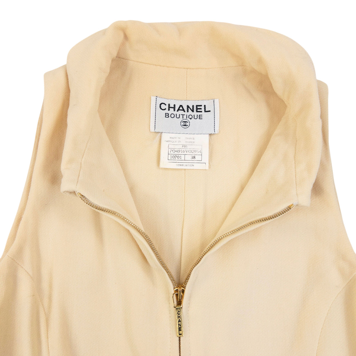 Vintage 1995 Chanel Wool & SIlk Sleeveless Dress in cream, photo 6