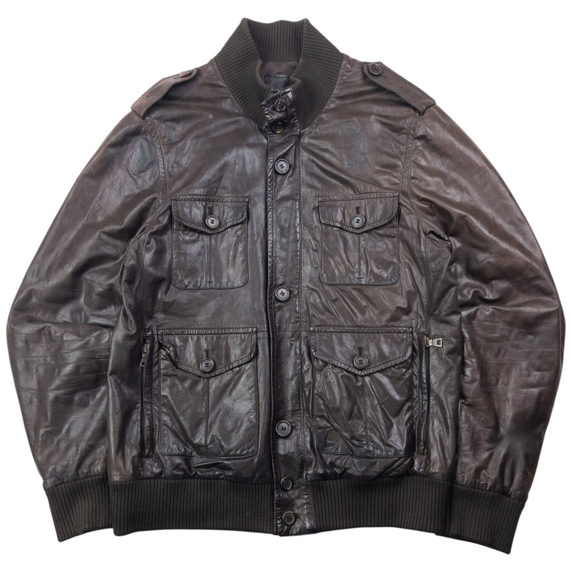 Vintage 2010 Prada Multi Pocket Leather Jacket Size L