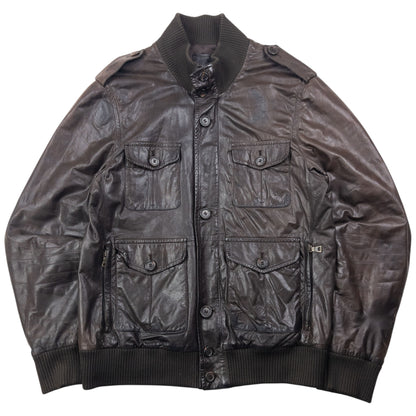 Vintage 2010 Prada Multi Pocket Leather Jacket Size L