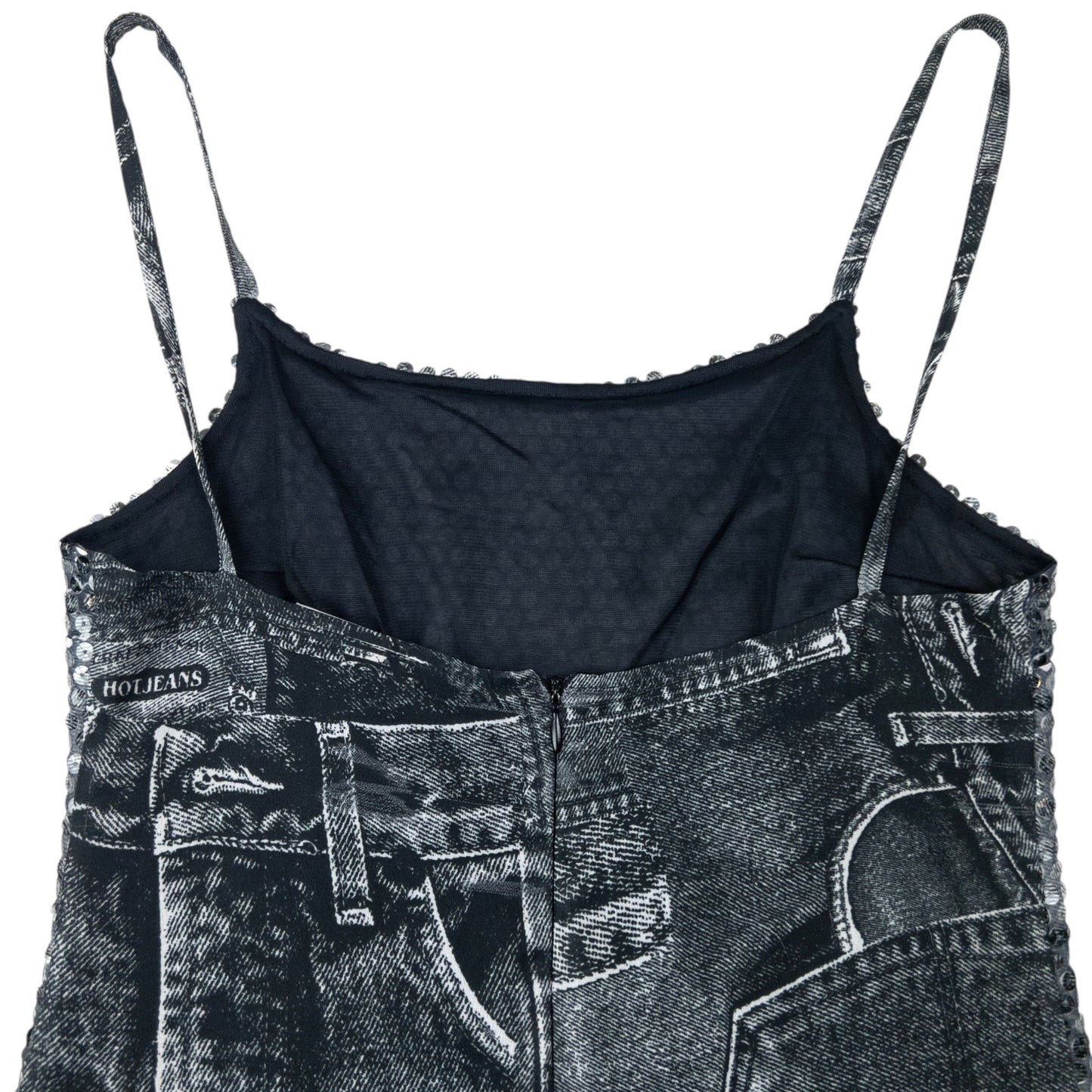 Vintage 2000s Versace Jeans Couture Sequin Denim-Print Dress Womens Size S