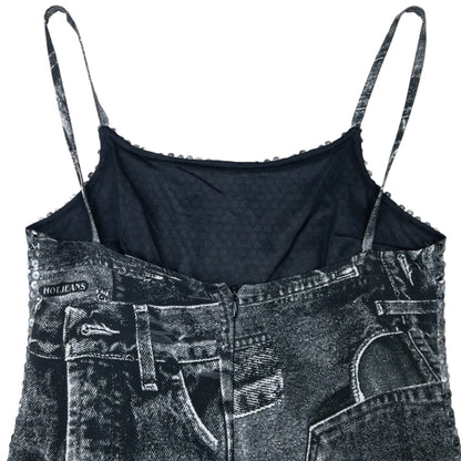 Vintage 2000s Versace Jeans Couture Sequin Denim-Print Dress Womens Size S