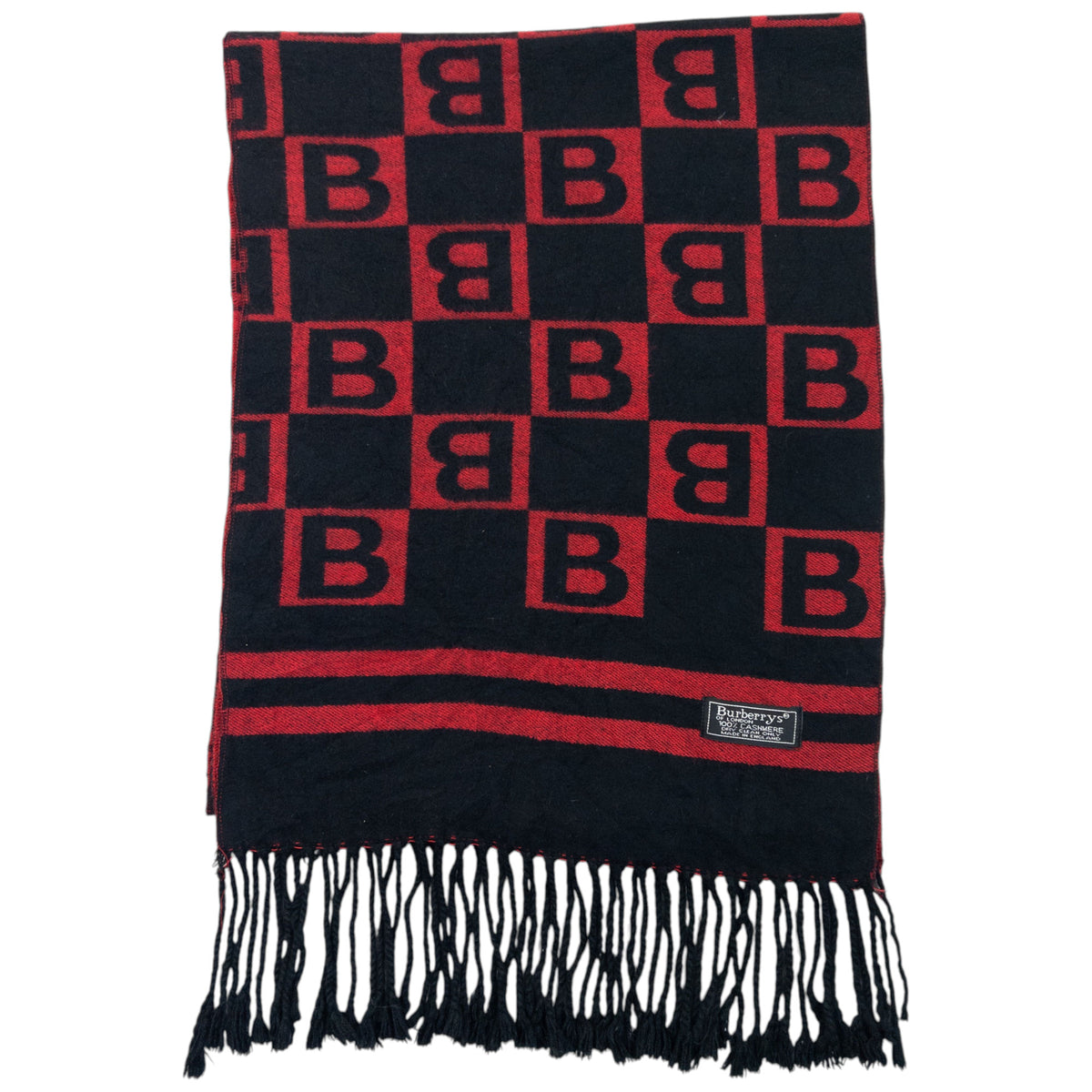 Vintage 90s Burberry Monogram Checkered Cashmere Tassel Scarf