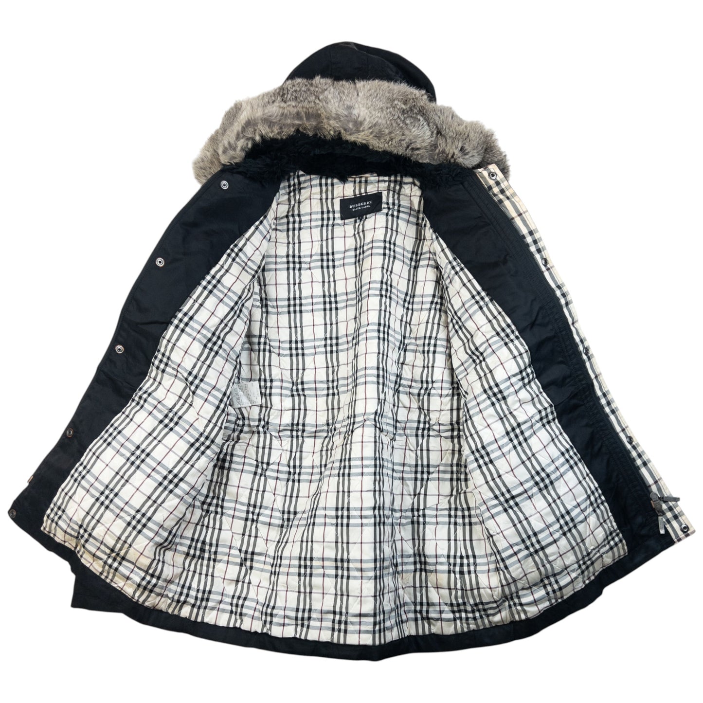 Vintage 2000s Burberry Black Label Nova Check Lined Fur Collar Jacket Size M