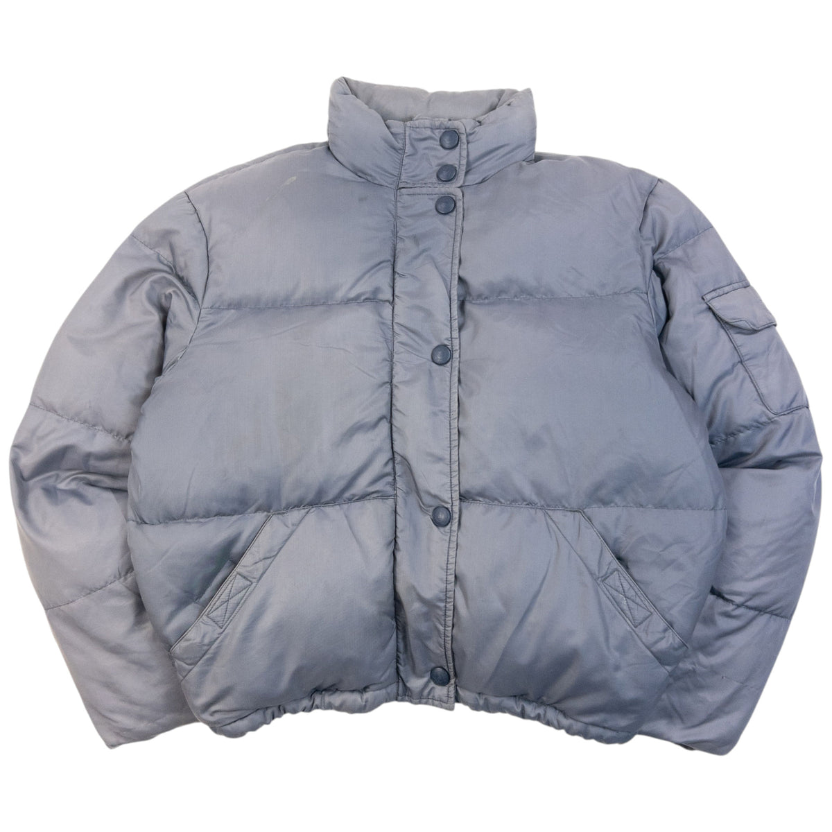 Vintage 90s Armani Jeans Zip Up Puffer Jacket in grey, adjustable drawstring