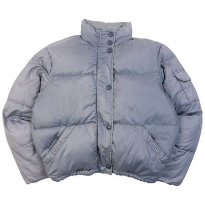 Vintage 90s Armani Jeans Zip Up Puffer Jacket in grey, adjustable drawstring