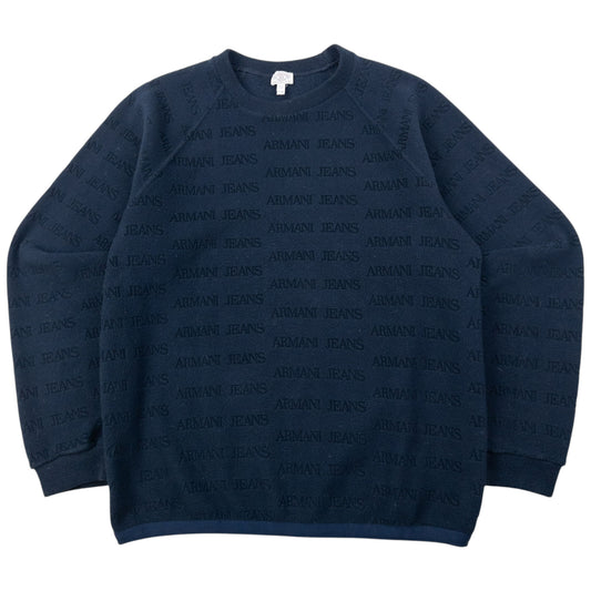 Vintage 90s Armani Jeans Monogram Fleece Sweatshirt Size M