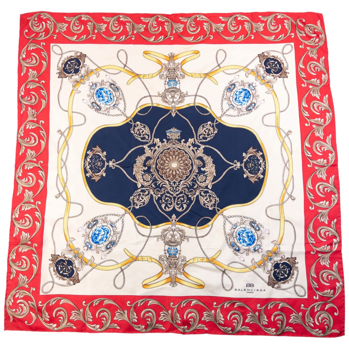 Vintage 90s Balenciaga Jewel Print Silk Scarf