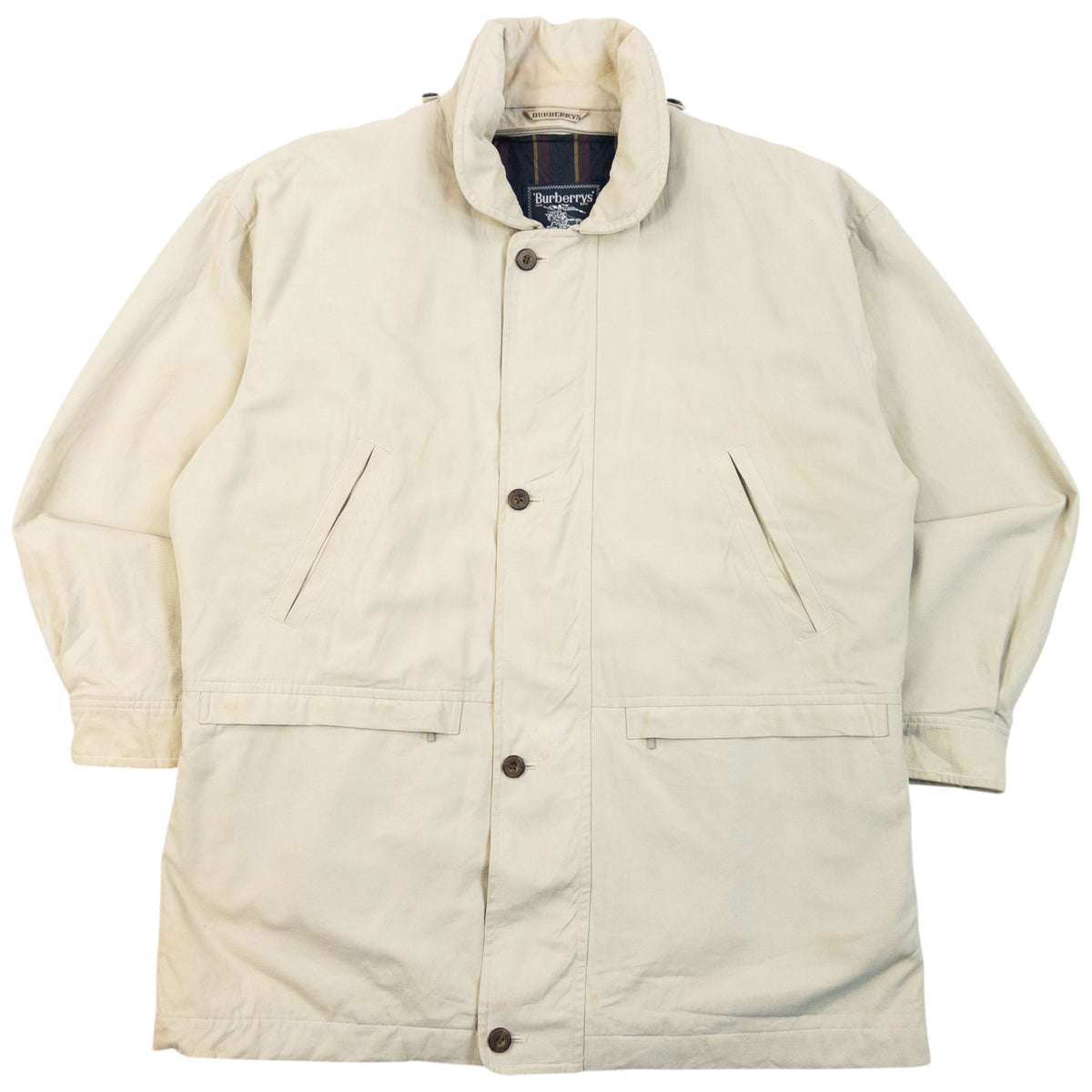 Vintage 90s Burberry Zip Up Jacket in beige, removable striped lining