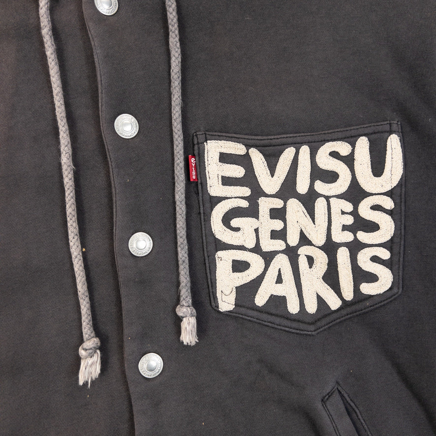 Vintage 2000s Evisu Genes Paris Embroidered Gull Text Button Up Hoodie Size M
