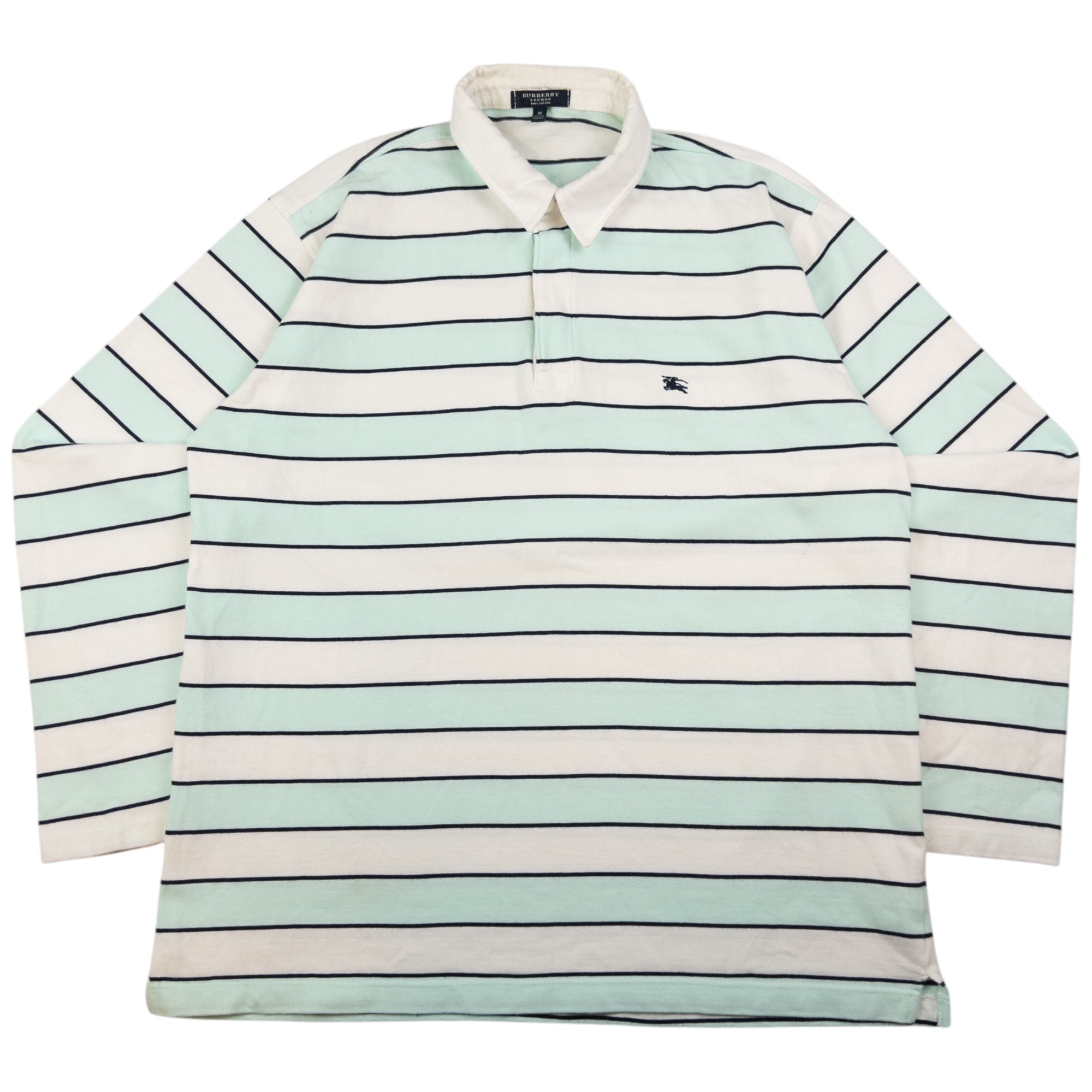 Vintage Burberry Striped Long Sleeve Rugby Polo Shirt Size M