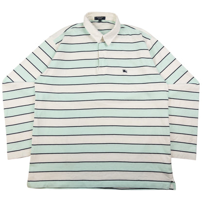 Vintage Burberry Striped Long Sleeve Rugby Polo Shirt Size M