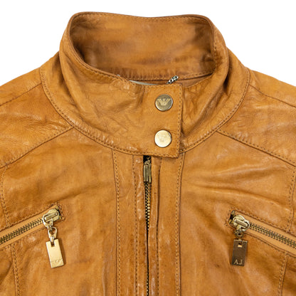 Vintage 2000s Armani Jeans Zip Up Leather Jacket Womens Size M