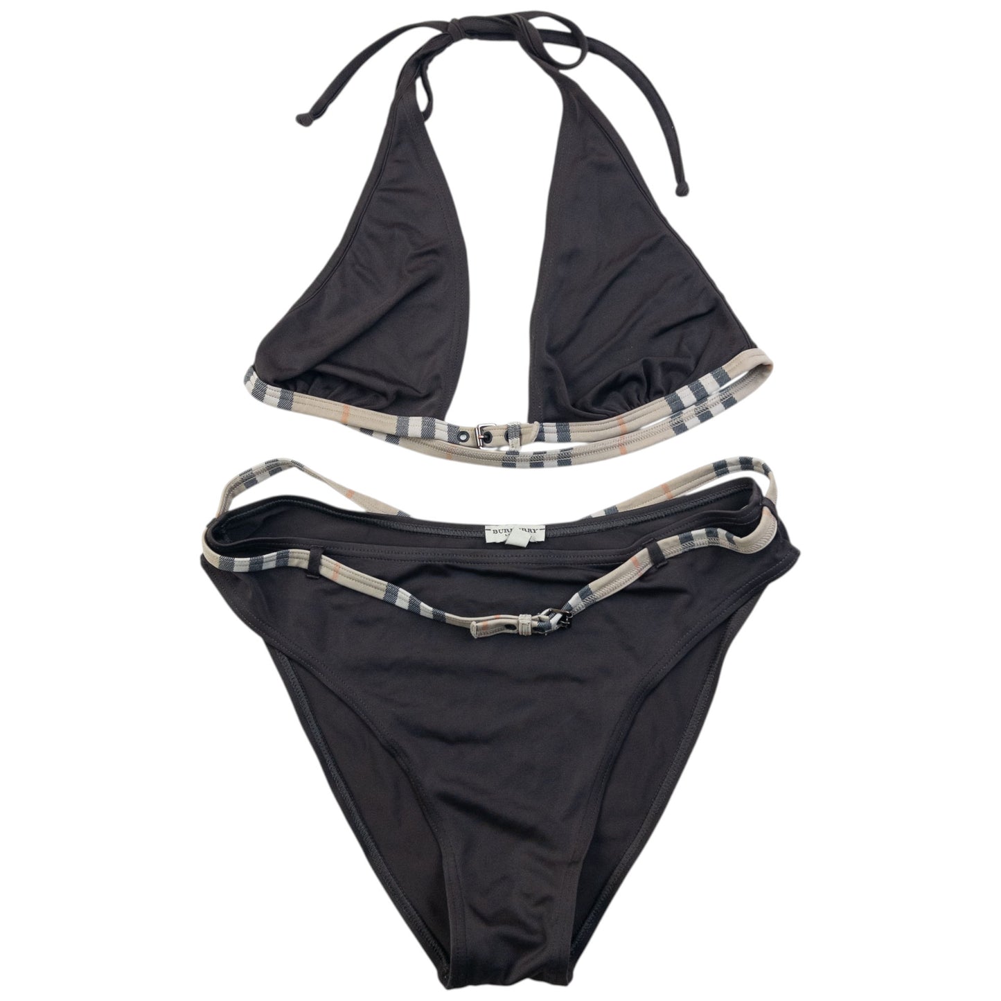 Vintage Burberry Nova Check Trim Buckle Bikini Set Womens Size M